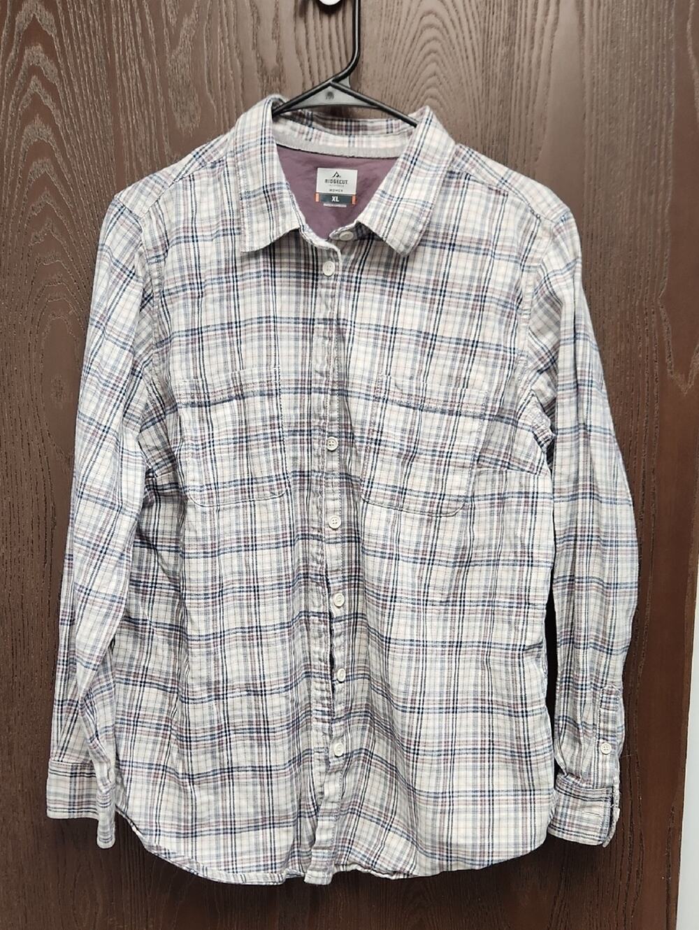 Women’s Plaid Button-Down Shirt - White & Blue